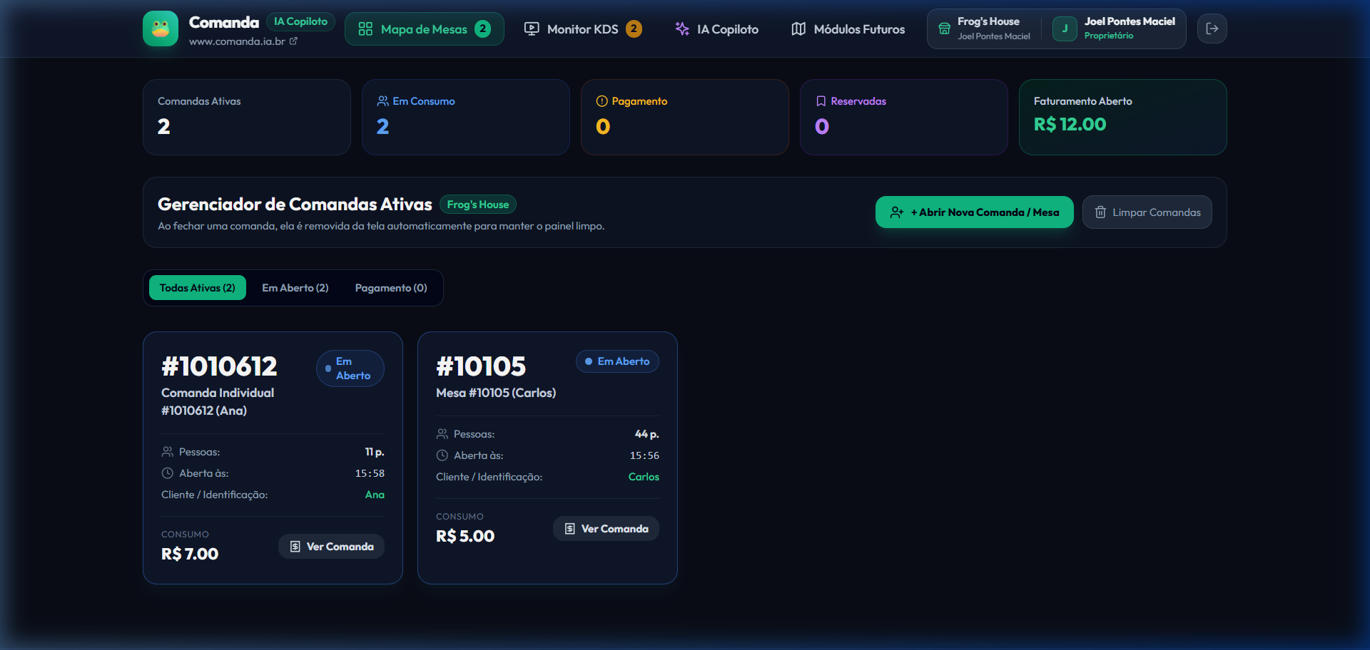 Comanda Dashboard Mockup